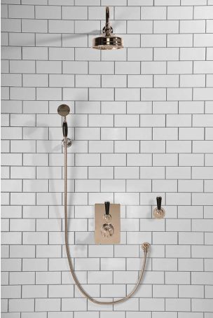 Calder Concealed Shower Valve Kit with Diverter and Hook Mount And 6" Rose Black Lever Polished Nickel