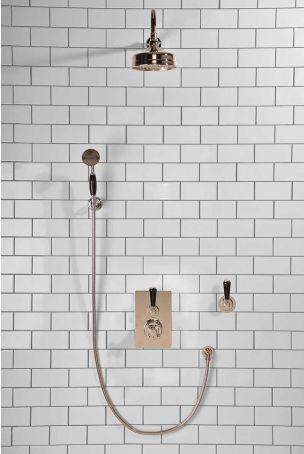 Calder Concealed Shower Valve Kit with Diverter and Hook Mount And 6" Rose Black Lever Polished Nickel