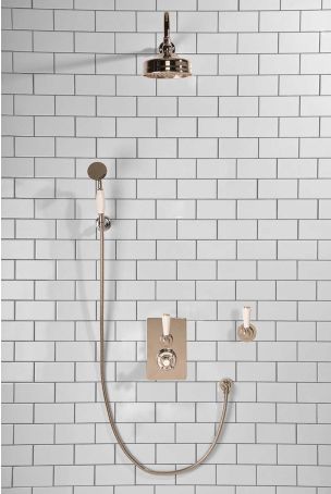 Calder Concealed Shower Valve Kit with Diverter and Hook Mount And 6" Rose White Lever Polished Nickel