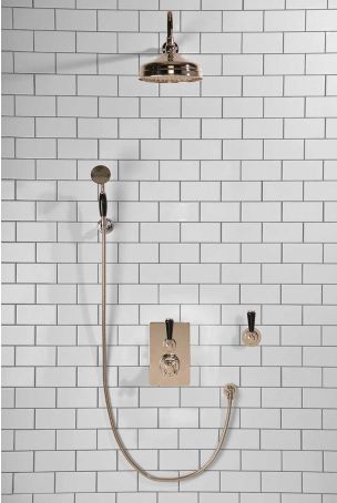 Calder Concealed Shower Valve Kit 8" Rose with Diverter and Hook Mount Black Lever Polished Nickel