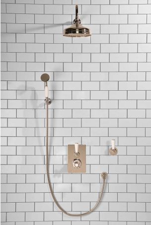 Calder Concealed Shower Valve Kit 8" Rose with Diverter and Hook Mount White Lever Polished Nickel