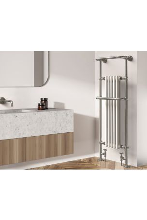 Vogue Regency Tall Floor & Wall Mounted Radiator & Towel Rail - Mild Steel Construction - Chrome