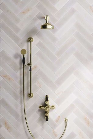Calder Dual Outlet Shower Kit - Semi-Exposed Valve - 6 inch Rose - Black Ceramic Lever - Handshower Slider-Rail - Gold