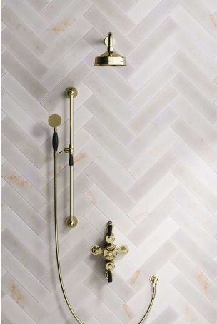Calder Dual Outlet Shower Kit - Semi-Exposed Valve - 6 inch Rose - 500mm Shower Arm - Black Ceramic Lever - Handshower Slider-Rail - Gold