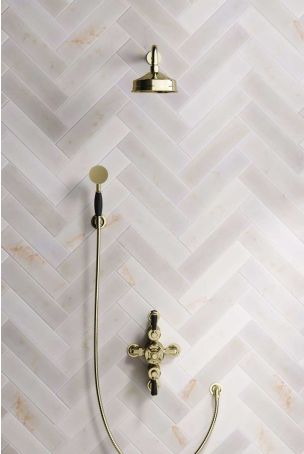 Calder Dual Outlet Shower Kit - Semi-Exposed Valve - 6 inch Rose - 500mm Shower Arm - Black Ceramic Lever - Handshower Hook - Gold