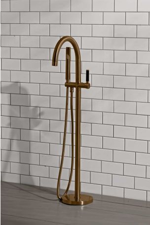 Senska - Bath Shower Mixer - Floor Mounted - Black Lever (Minimum 2 bar pressure)