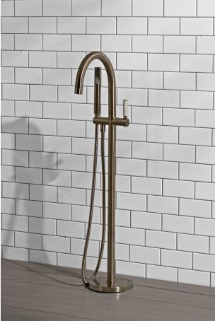 Senska - Bath Shower Mixer - Floor Mounted - White Lever (Minimum 2 bar pressure)