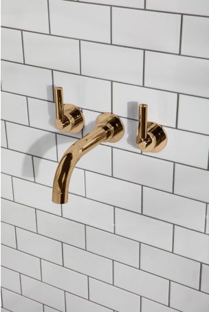 Senska 3-Hole Bath Filler - Wall Mounted - Metal Lever - Polished Brass