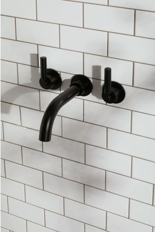 Senska 3-Hole Bath Filler - Wall Mounted - Metal Lever - Matt Black