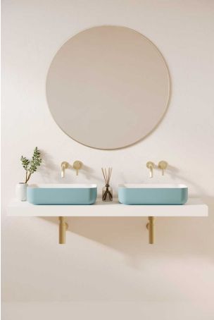 Sigmar Stone Countertop Basins with Vasco Double Shelf - Morning Blue