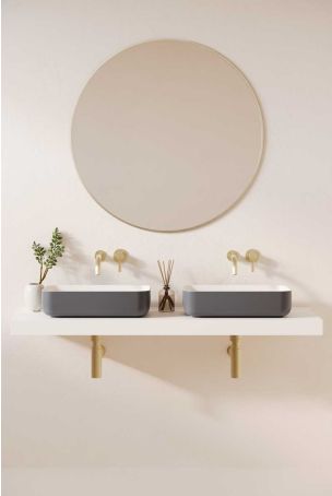 Sigmar Stone Countertop Basins with Vasco Double Shelf - Slate Grey