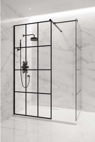 Wharfe Grid Walk-In Shower Enclosure - Matt Black