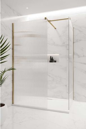 Wharfe Reeded Walk In Shower Enclosure - Brushed Brass