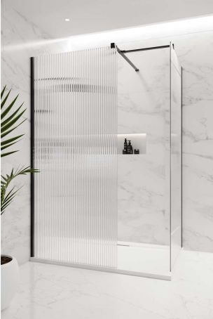 Wharfe Reeded Walk-In Shower Enclosure - Matt Black