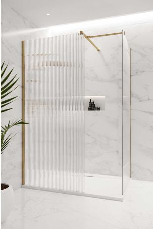 Wharfe Reeded Walk-In Shower Enclosure - Polished Brass