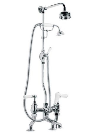 Lefroy Brooks Classic White Lever Bath Shower Mixer With Riser Kit