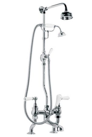 Lefroy Brooks Classic White Lever Bath Shower Mixer With Riser Kit, Lever Diverter, Hand Shower And 5" Shower WL1700