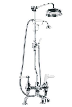 Lefroy Brooks Classic White Lever Bath Shower Mixer With Riser Kit, Lever Diverter, Hand Shower And 8" Shower WL1701