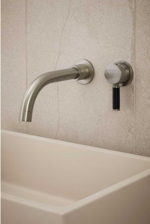 Senska - 2-Hole Basin Mixer - Wall Mounted - Black Lever - Brushed Nickel