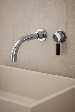 Senska - 2-Hole Basin Mixer - Wall Mounted - Black Lever - Chrome