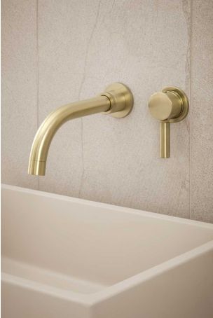 Senska - 2-Hole Basin Mixer - Wall Mounted - Metal Lever - Brushed Brass