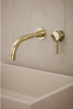 Senska - 2-Hole Basin Mixer - Wall Mounted - Metal Lever - Polished Brass