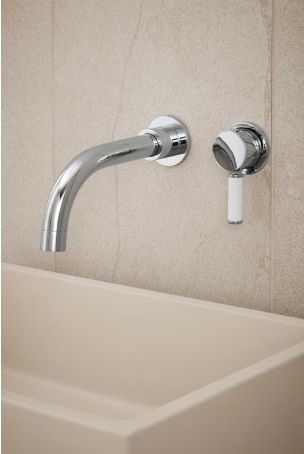 Senska - 2-Hole Basin Mixer - Wall Mounted - White Lever - Chrome