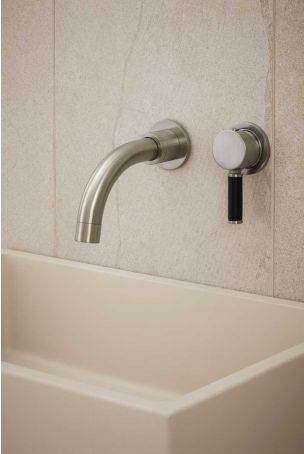 Senska - 2-Hole Basin Mixer - Wall Mounted - Black Lever - Short Spout - Brushed Nickel