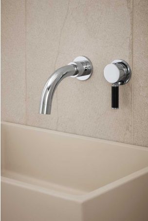 Senska - 2-Hole Basin Mixer - Wall Mounted - Black Lever - Short Spout - Chrome Finish