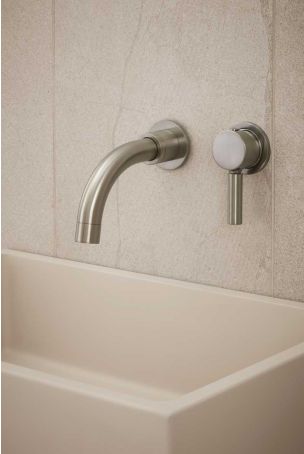 Senska - 2-Hole Basin Mixer - Wall Mounted - Metal Lever - Short Spout - Brushed Nickel