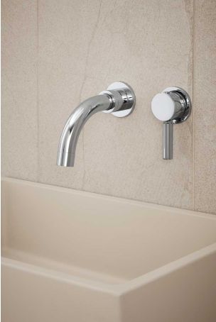 Senska - 2-Hole Basin Mixer - Wall Mounted - Metal Lever - Short Spout - Chrome Finish