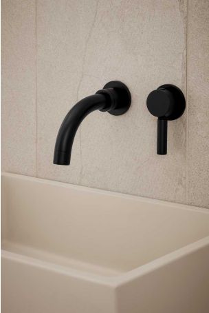 Senska - 2-Hole Basin Mixer - Wall Mounted - Metal Lever - Short Spout - Matt Black