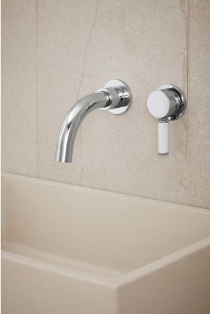 Senska - 2-Hole Basin Mixer - Wall Mounted - White Lever - Short Spout - Chrome Finish