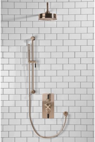 Elbe Dual Outlet Shower Kit - Concealed Valve - Black Ceramic Lever - Handshower Slider-Rail - Brushed Nickel