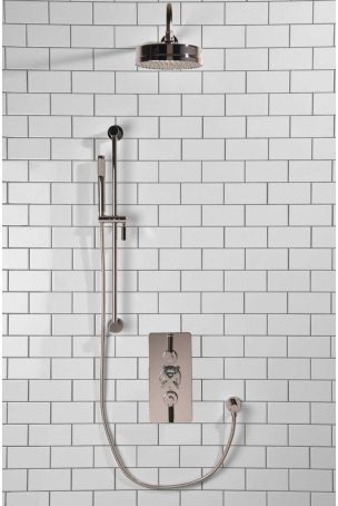 Elbe Dual Outlet Shower Kit - Concealed Valve - Black Ceramic Lever - Handshower Slider-Rail - Chrome Finish