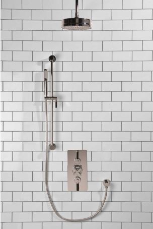 Elbe Dual Outlet Shower Kit - Concealed Valve - Black Ceramic Lever - Handshower Slider-Rail - Ceiling Mounted Rose - Chrome Finish