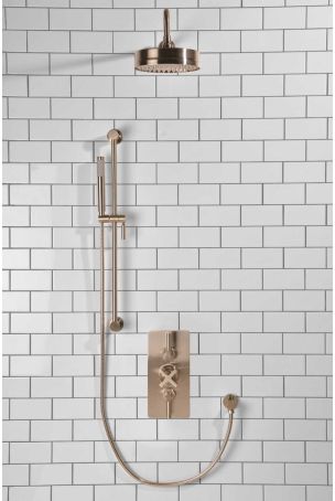 Elbe Dual Outlet Shower Kit - Concealed Valve - Brushed Nickel Lever - Handshower Slider-Rail - Brushed Nickel