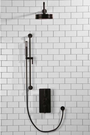 Elbe Dual Outlet Shower Kit - Concealed Valve - Matt Black Lever - Handshower Slider-Rail - Matt Black