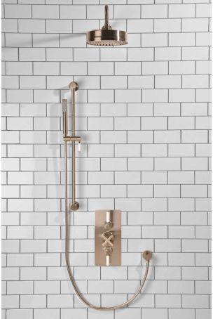 Elbe Dual Outlet Shower Kit - Concealed Valve - White Ceramic Lever - Handshower Slider-Rail - Brushed Nickel