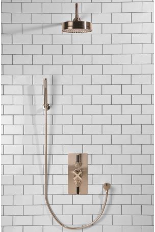 Elbe Dual Outlet Shower Kit - Concealed Valve - Black Ceramic Lever - Handshower Hook - Brushed Nickel