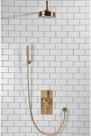 Elbe Dual Outlet Shower Kit - Concealed Valve - ML - Handshower Hook - Brushed Brass