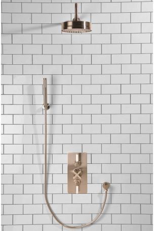 Elbe Dual Outlet Shower Kit - Concealed Valve - White Ceramic Lever - Handshower Hook - Brushed Nickel