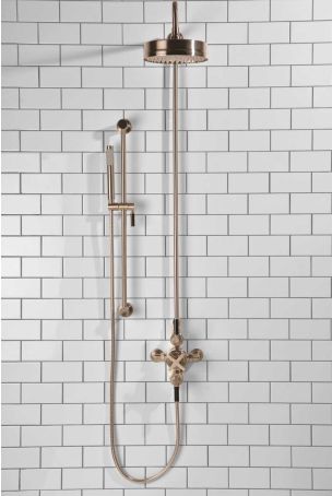 Elbe Dual Outlet Shower Kit - Exposed Valve - Black Ceramic Lever - Handshower Slider-Rail - Brushed Nickel