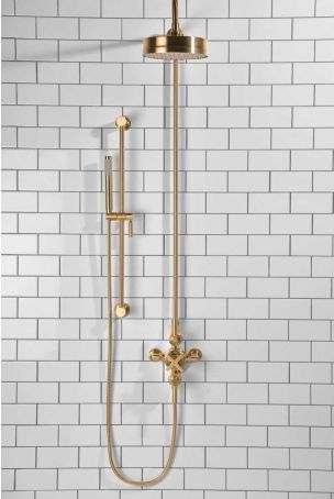 Elbe Dual Outlet Shower Kit - Exposed Valve - ML - Handshower Slider-Rail - Brushed Brass