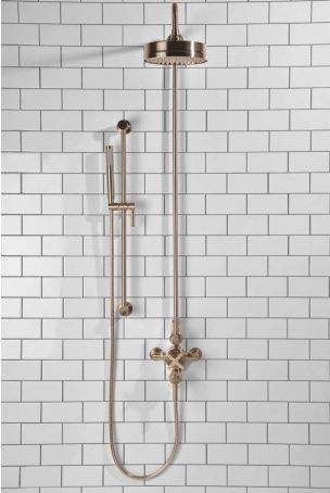 Elbe Dual Outlet Shower Kit - Exposed Valve - Brushed Nickel Lever - Handshower Slider-Rail - Brushed Nickel