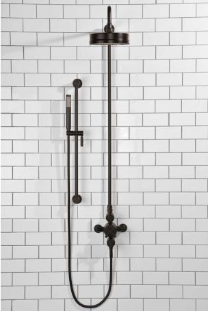 Elbe Dual Outlet Shower Kit - Exposed Valve - Matt Black Lever - Handshower Slider-Rail - Matt Black