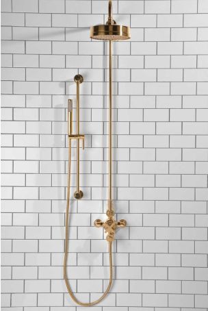 Elbe Dual Outlet Shower Kit - Exposed Valve - ML - Handshower Slider-Rail - Polished Brass