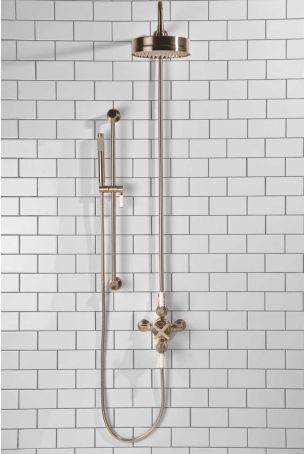 Elbe Dual Outlet Shower Kit - Exposed Valve - White Ceramic Lever - Handshower Slider-Rail - Brushed Nickel