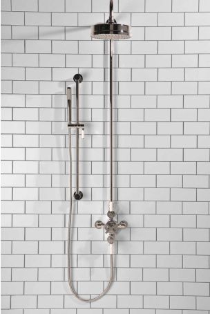 Elbe Dual Outlet Shower Kit - Exposed Valve - White Ceramic Lever - Handshower Slider-Rail - Chrome Finish