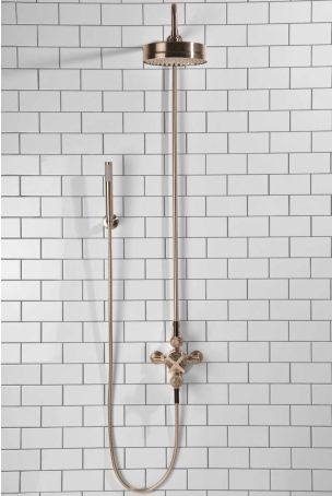 Elbe Dual Outlet Shower Kit - Exposed Valve - Black Ceramic Lever - Handshower Hook - Brushed Nickel